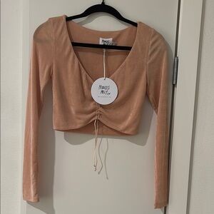 Princess Polly Tan light pink Long Sleeve cropped Top